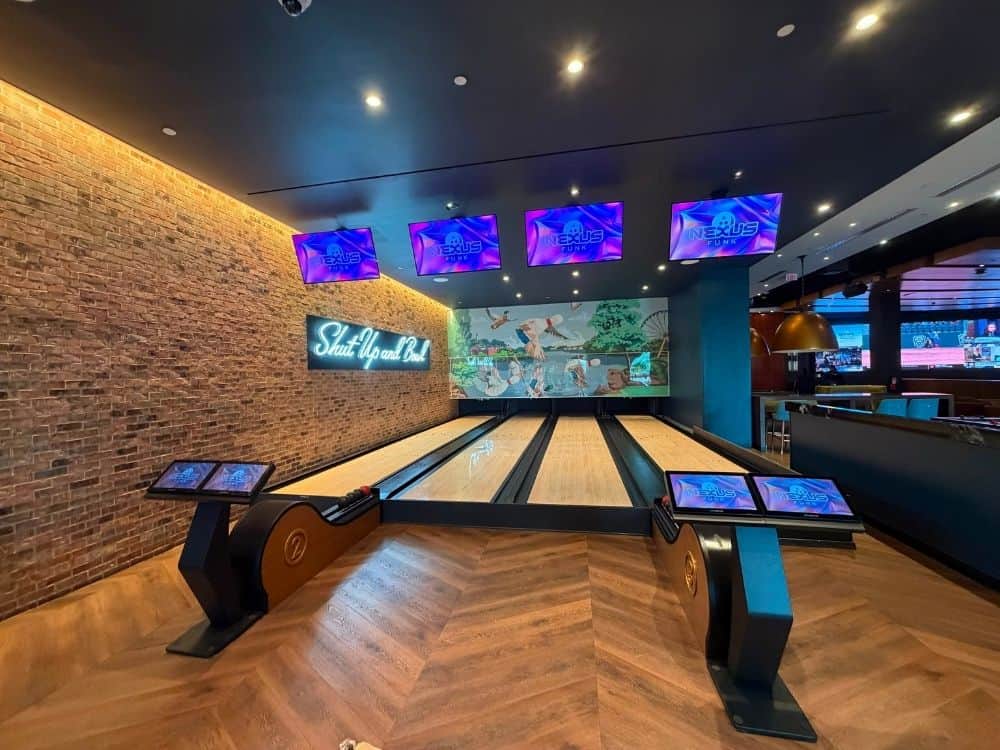 Funk Nexus bowling scoring system installed at Harbor Social at Gaylord National in National Harbor, Maryland.